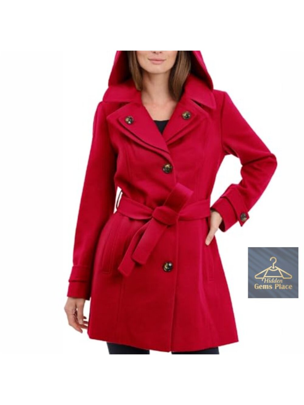 London Fog Double Lapel Wool Blend Peacoat with Belt Long Sleeve